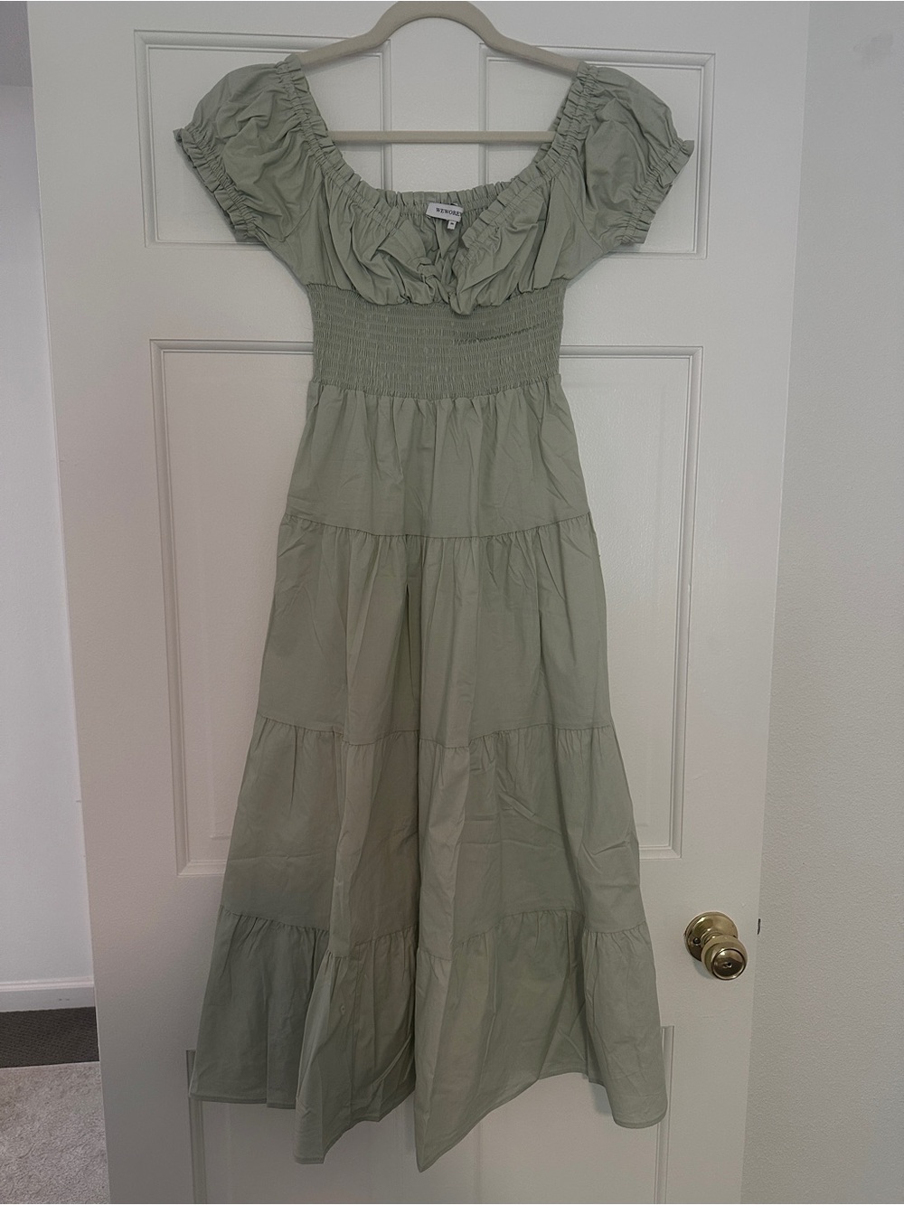 WeWoreWhat Sage Green Tiered Maxi Dress with Smocked Waist